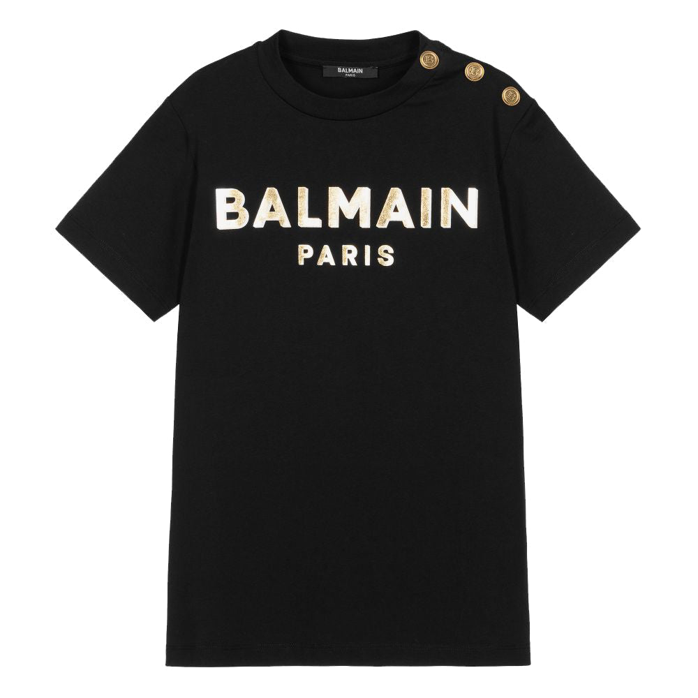 Balmain Unisex Golden Logo T-Shirt Black - Balmain KidsT-shirts