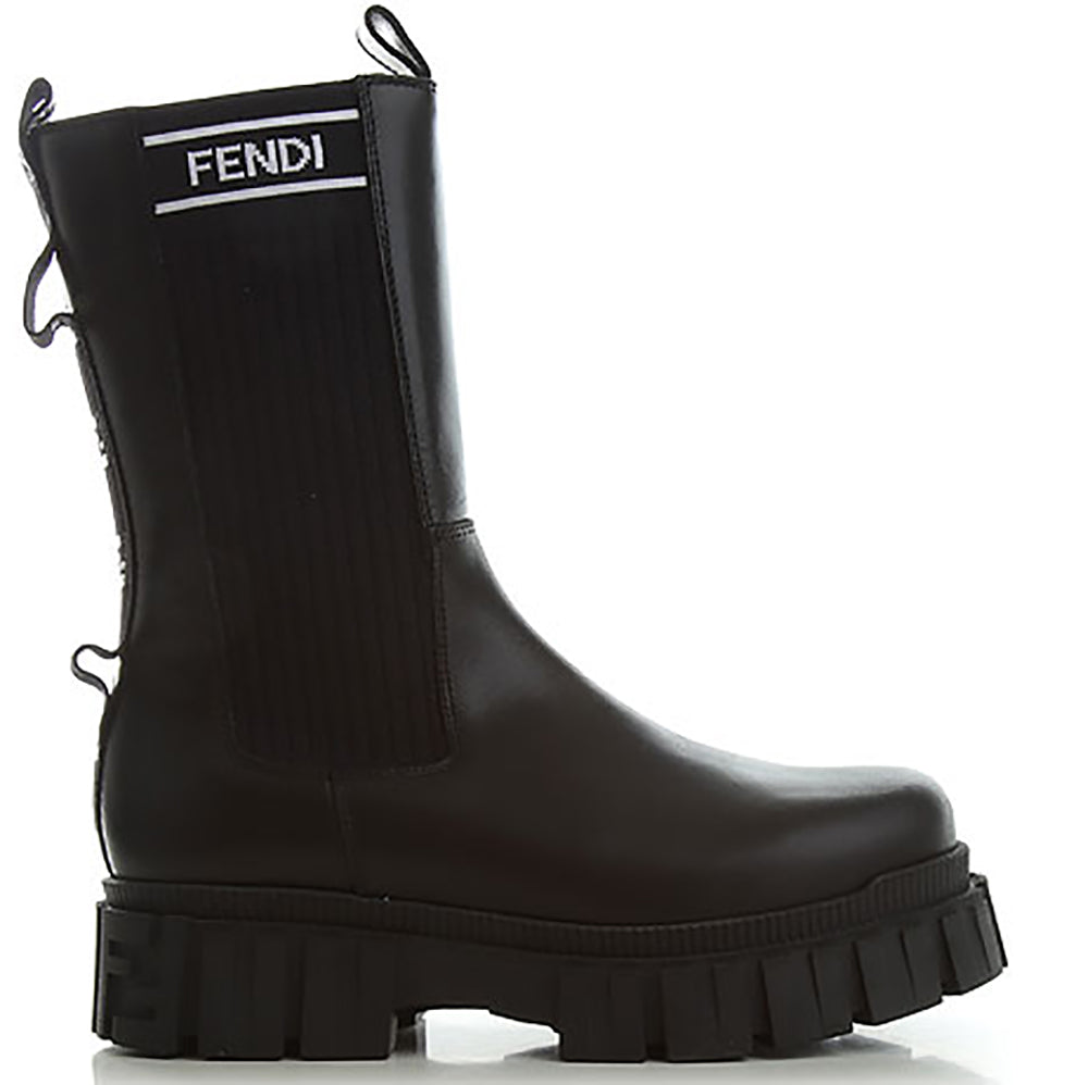 Fendi Girls Chunky Leather Boots Black